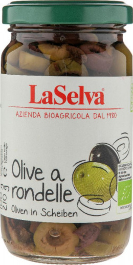 Zielone i ciemne oliwki w plasterkach w zalewie 210g BIO